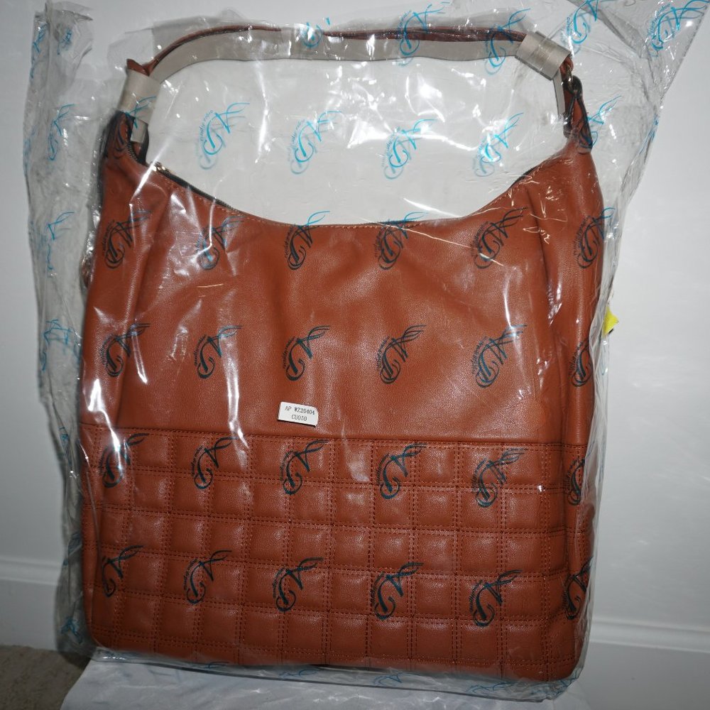 AQUA DI PERLA BROWN LEATHER TOTE AND DUST COVER